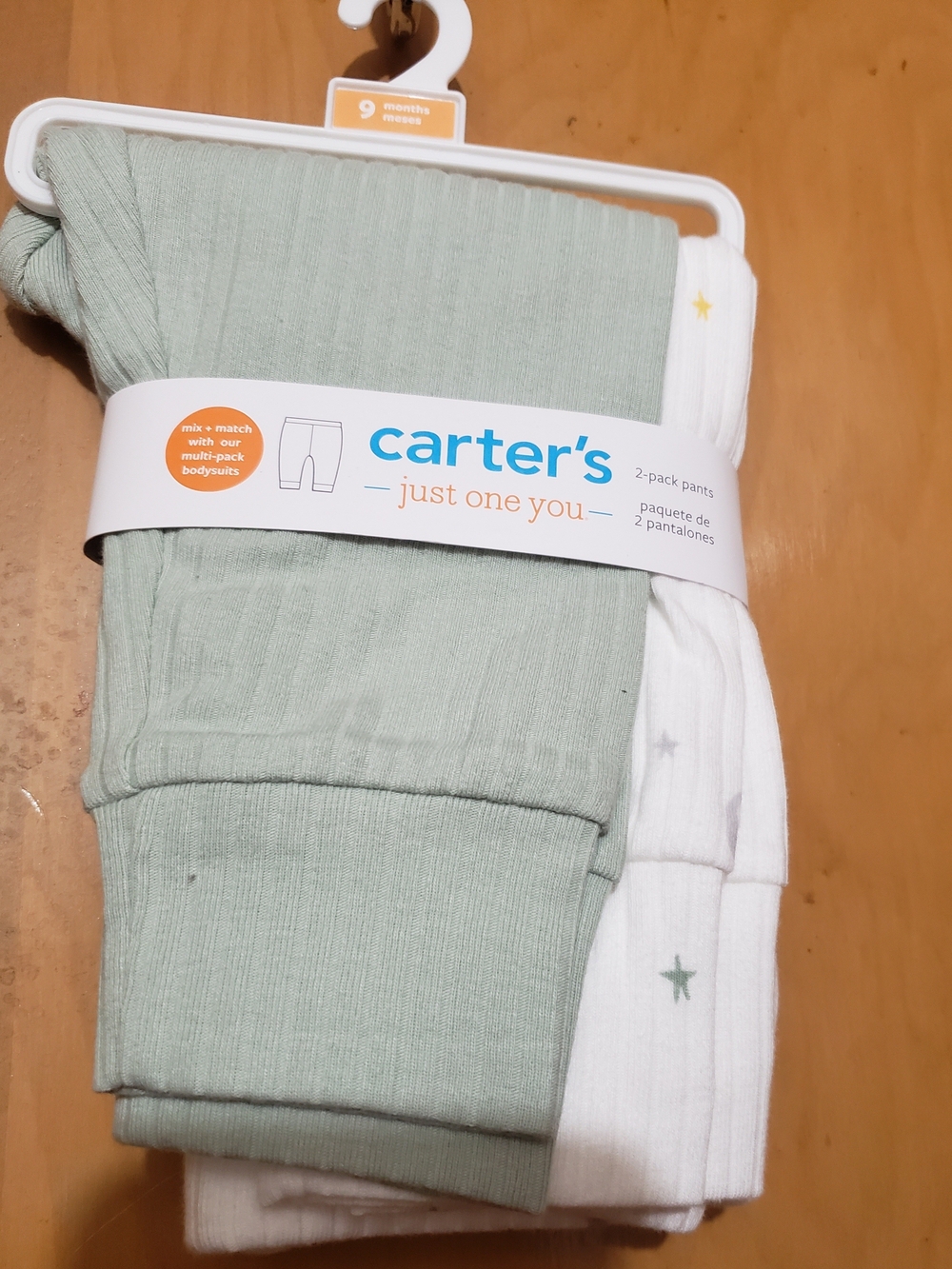 Carter's 2-Pack Ribbed pants in Sage And White With Green & White Star